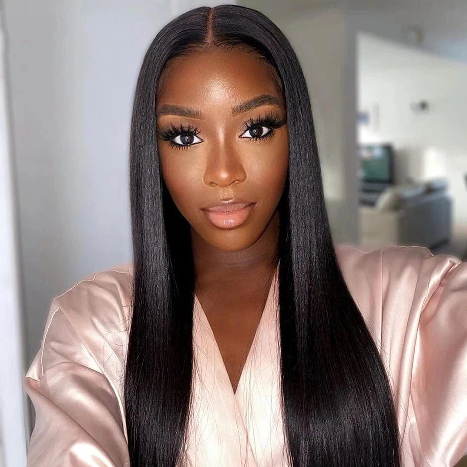 GS Thick 180% Density Straight U Part Wigs For Black Women, Middle Part Half Hand Tied Made U-Part Human Hair wigs