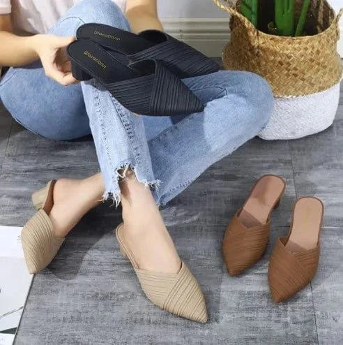 GX01A55 Fashion Women Slippers For Pointed Toe Low Heel Slides Outdoor Women Shoes