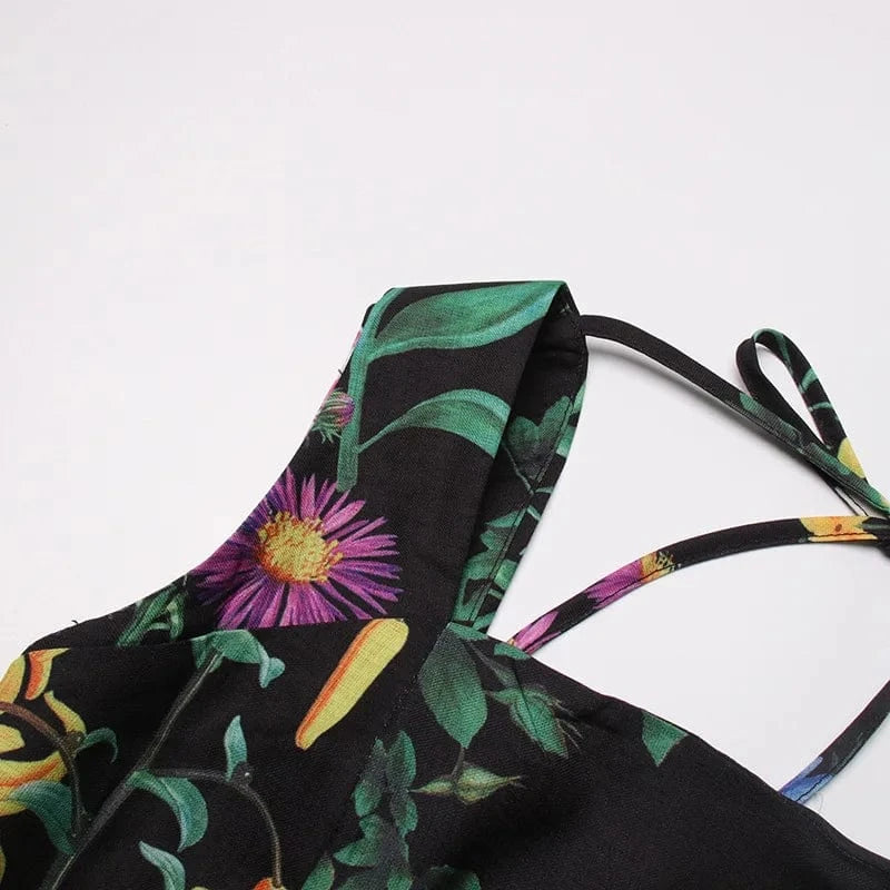 GX0222 Fashion Luxury Quality Women Square Neck Sleeveless A-line Long Dresses Embroidered Beads Printed Elegant Casual Dress