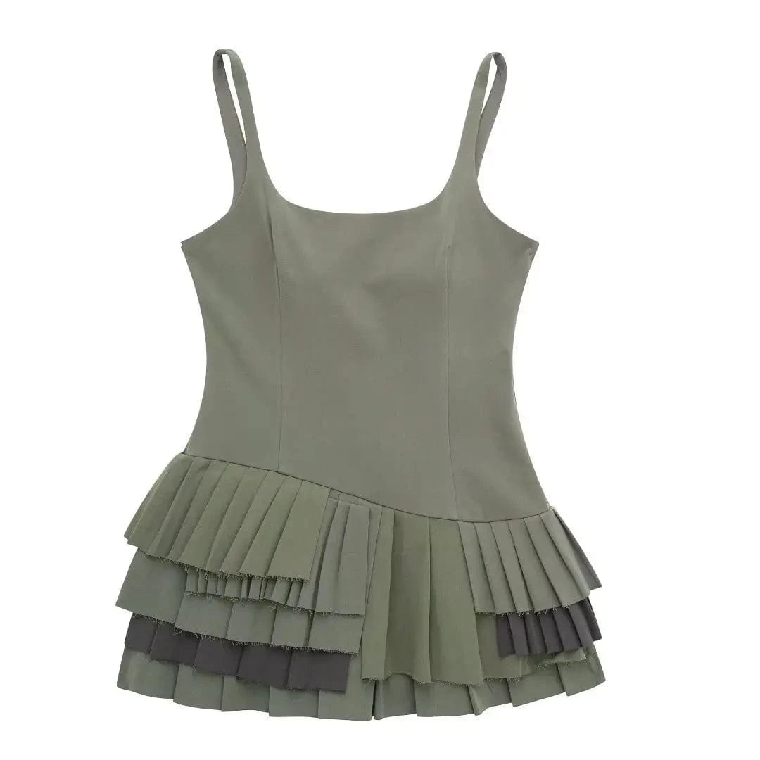 GX0265 Fashion 2024 summer boutique clothing women unique dresses sleeveless ruffle design square neck mini irregular dress