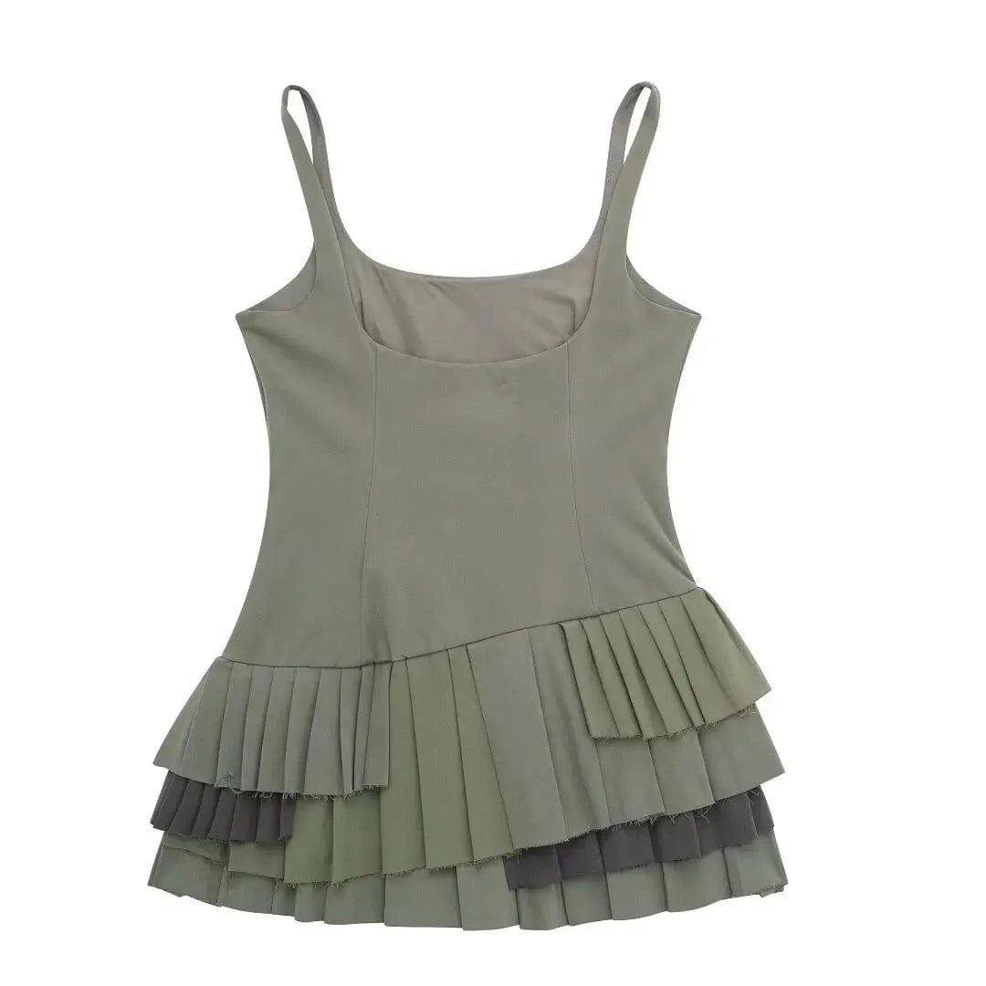 GX0265 Fashion 2024 summer boutique clothing women unique dresses sleeveless ruffle design square neck mini irregular dress