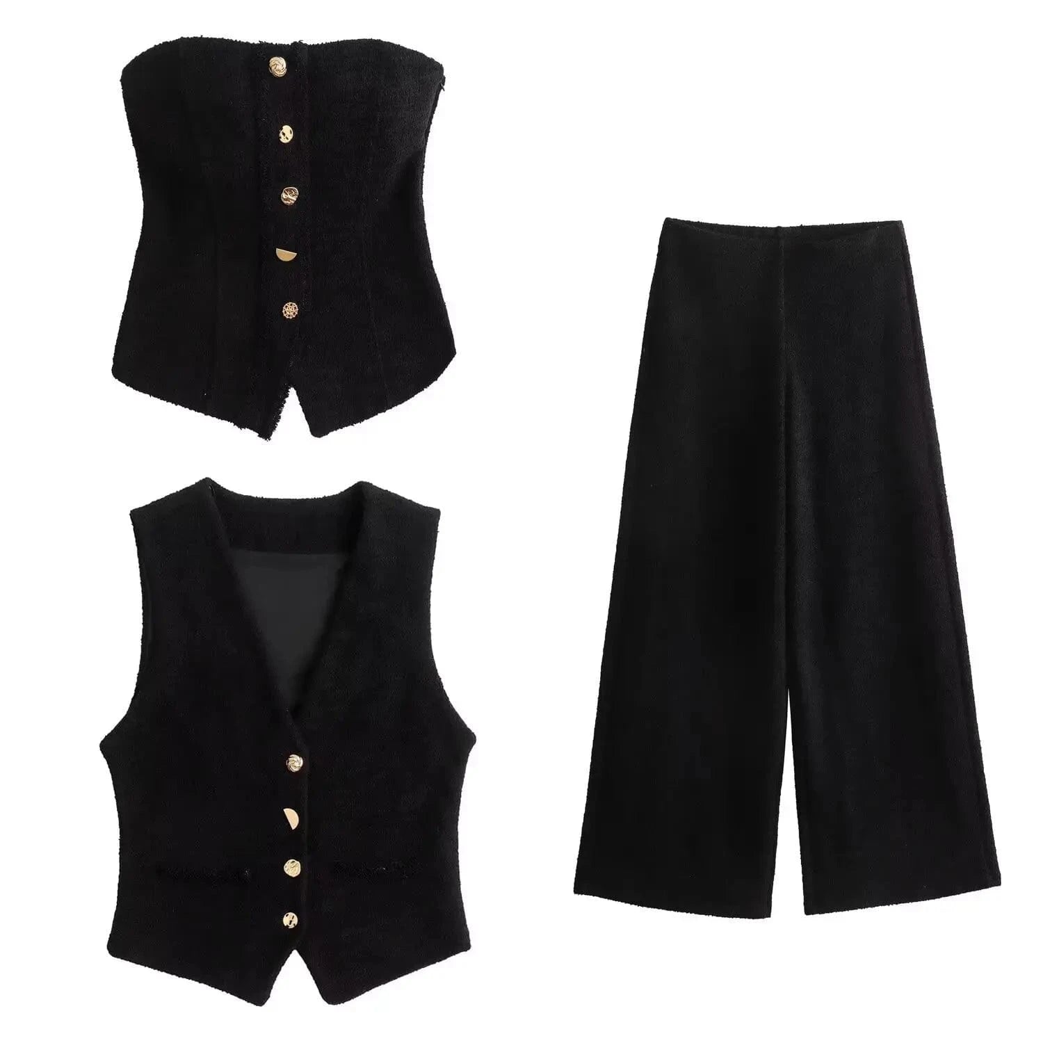 GX1093 Fashion 2024 Boutique Vintage Style Unique Clothing Boutique Sleeveless Single Breasted Tops and Pant 2 Piece Sets Women