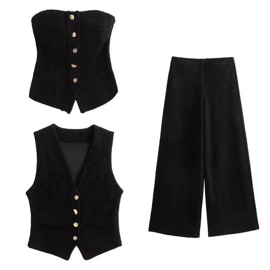 GX1093 Fashion 2024 Boutique Vintage Style Unique Clothing Boutique Sleeveless Single Breasted Tops and Pant 2 Piece Sets Women