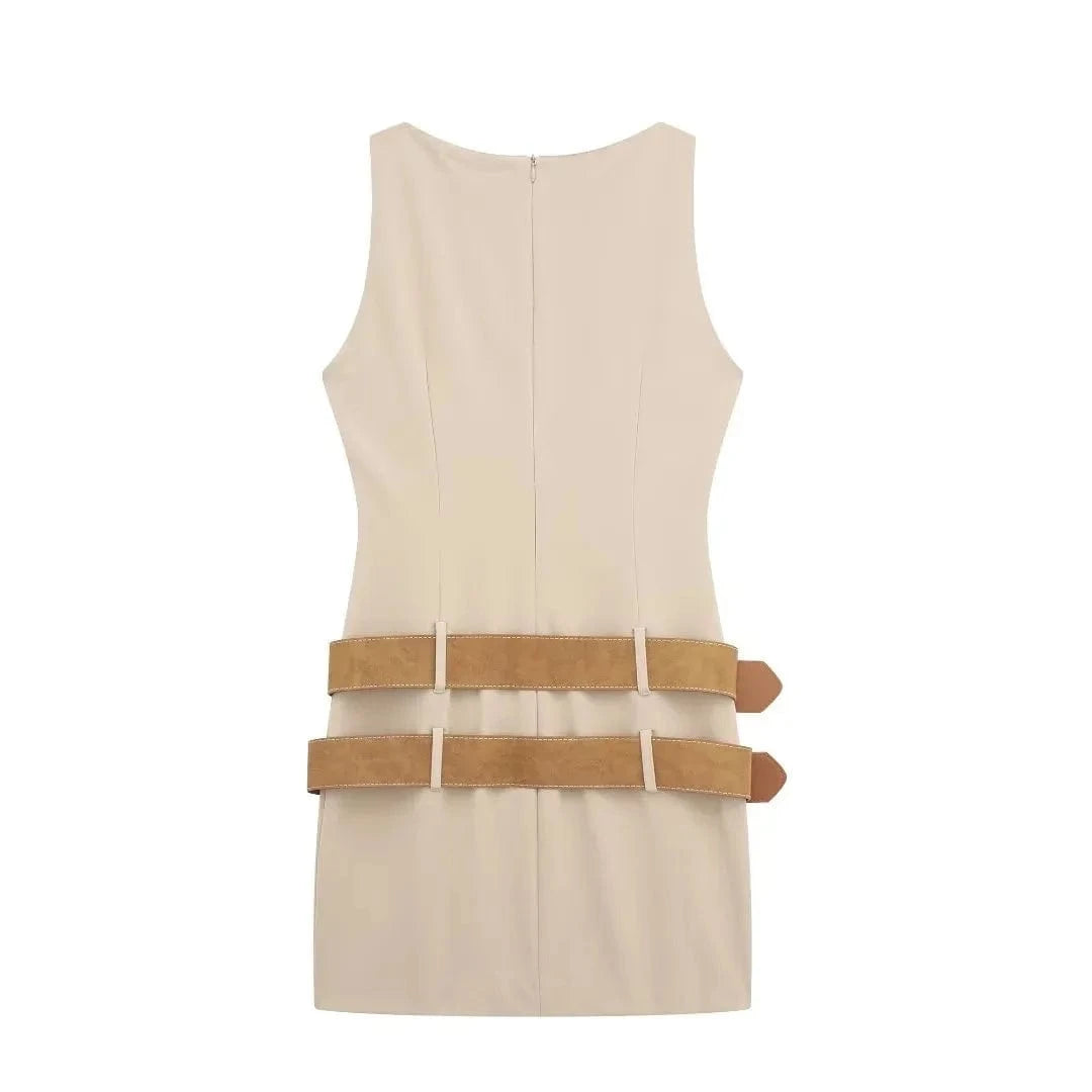 GX2310 Fashion 2024 Sleeveless Belt Patchwork Mini Dress Women Summer Clothing Boutique Unique Elegant Dresses