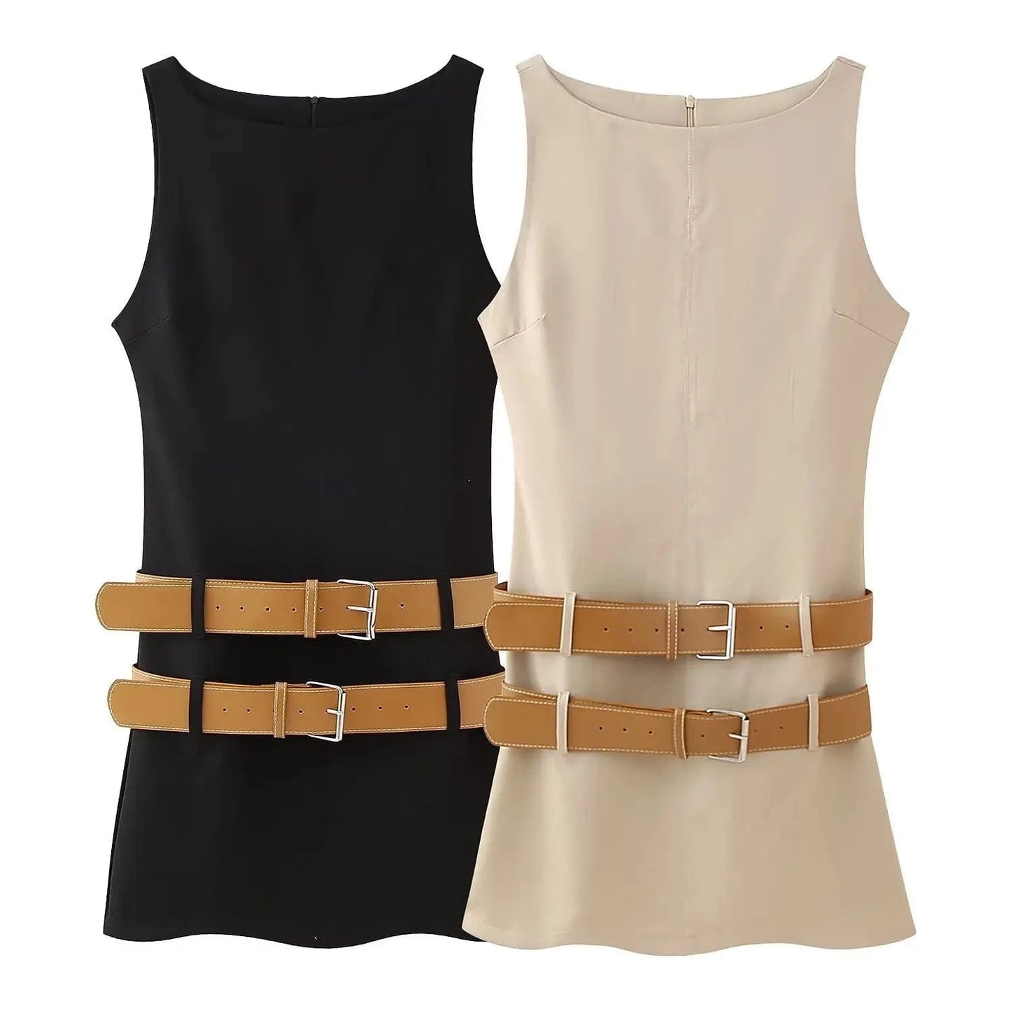 GX2310 Fashion 2024 Sleeveless Belt Patchwork Mini Dress Women Summer Clothing Boutique Unique Elegant Dresses