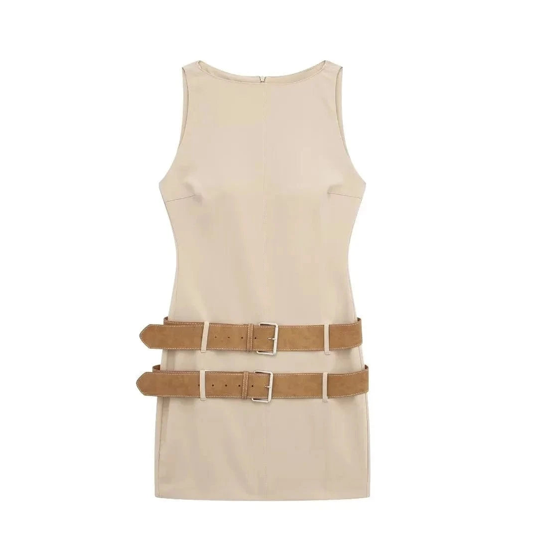 GX2310 Fashion 2024 Sleeveless Belt Patchwork Mini Dress Women Summer Clothing Boutique Unique Elegant Dresses