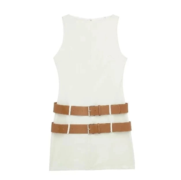 GX2310 Fashion 2024 Sleeveless Belt Patchwork Mini Dress Women Summer Clothing Boutique Unique Elegant Dresses