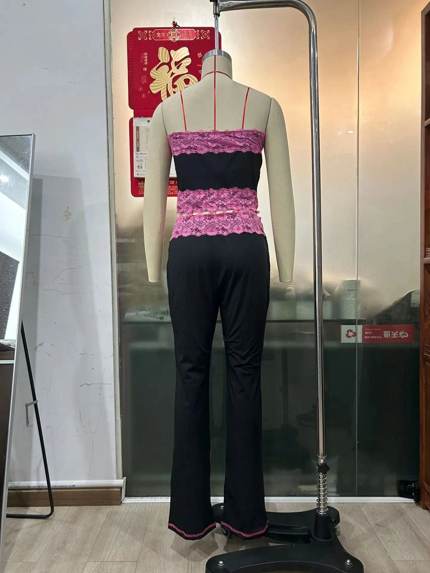 GX3710 Fashion 2024 Summer Sexy Clothing Boutique Street Wear Women Outfit Sleeveless Lace Patchwork Tops and Pant 2 Piece Sets