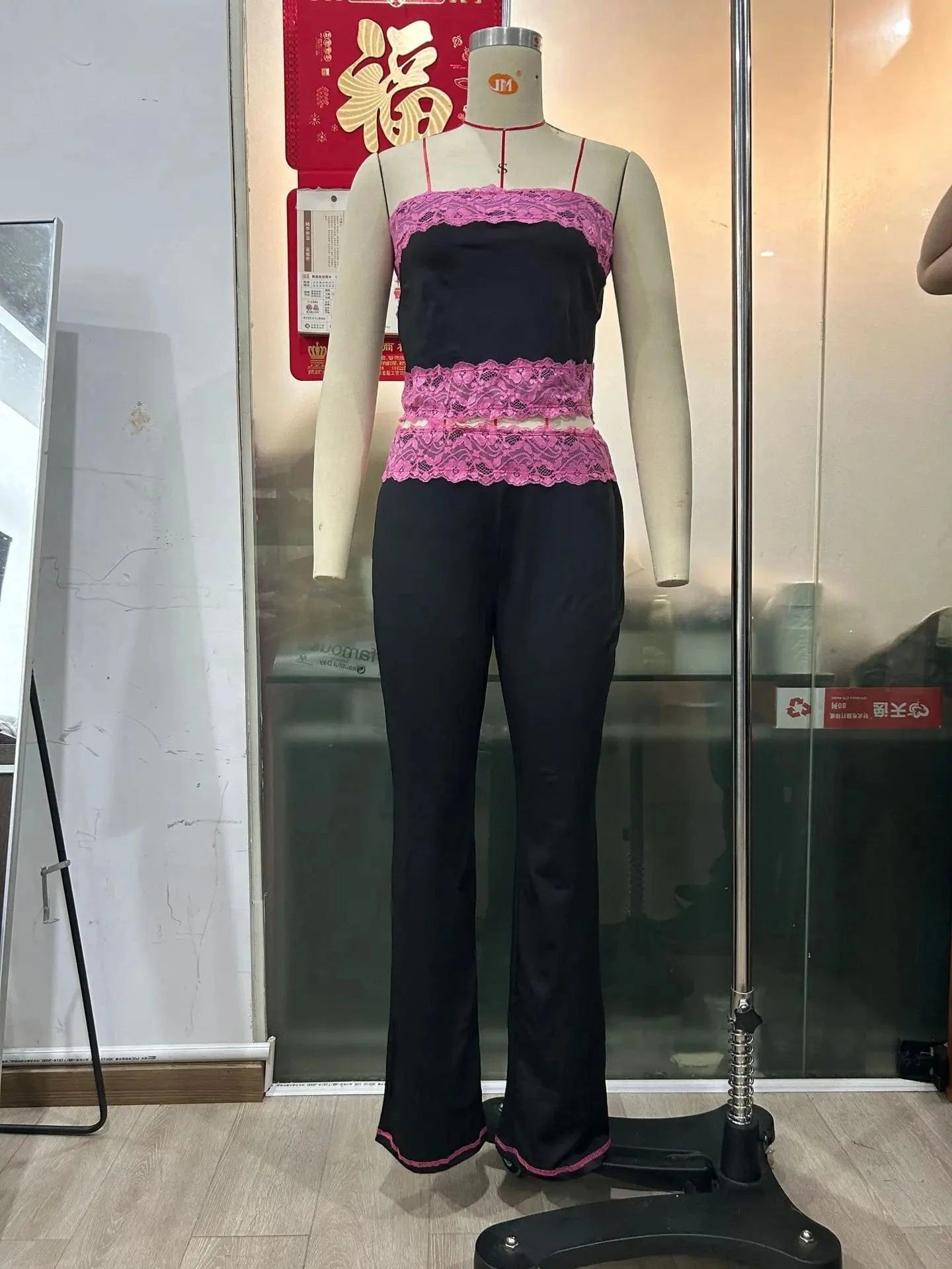 GX3710 Fashion 2024 Summer Sexy Clothing Boutique Street Wear Women Outfit Sleeveless Lace Patchwork Tops and Pant 2 Piece Sets