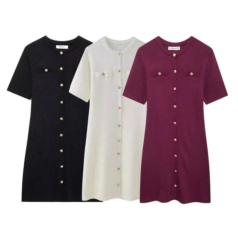 GX5021 Summer 2024 Elegant Women Clothing Vendor Short Sleeve Knitted Dresses Fashion Sexy O-Neck Style Party Evening Mini Dress