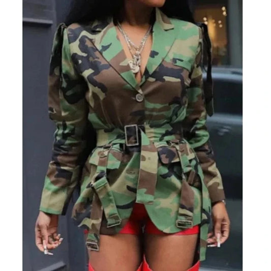 GX7583 Fashion 2024 Spring Autumn ladies coat clothing boutique lapel neck long sleeve camouflage jacket women