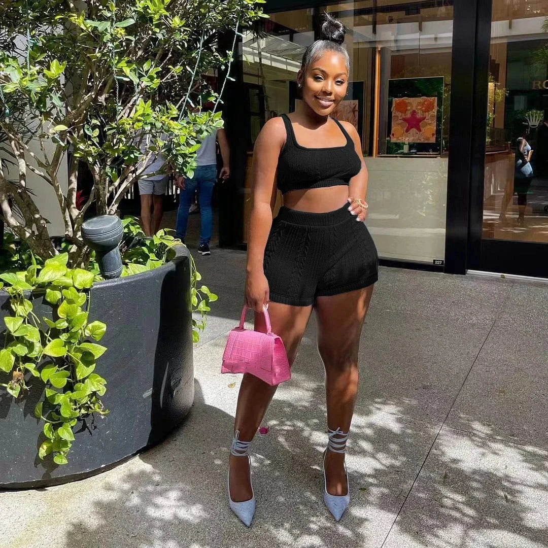 GX8161 Fashion 2024 Women Clothing Boutique Knitted Summer Outfit Trending Sleeveless Tank Top and Shorts 2 Pieces Set
