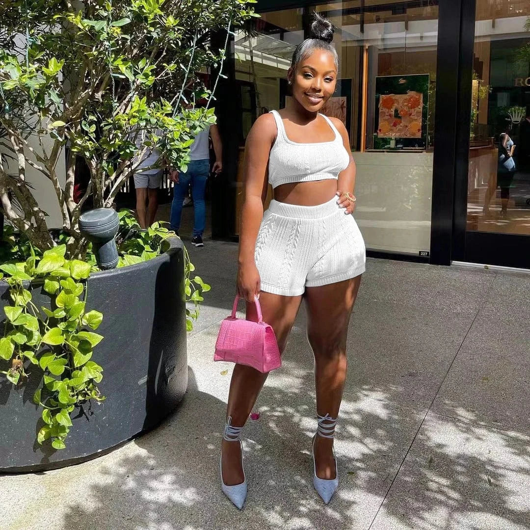 GX8161 Fashion 2024 Women Clothing Boutique Knitted Summer Outfit Trending Sleeveless Tank Top and Shorts 2 Pieces Set