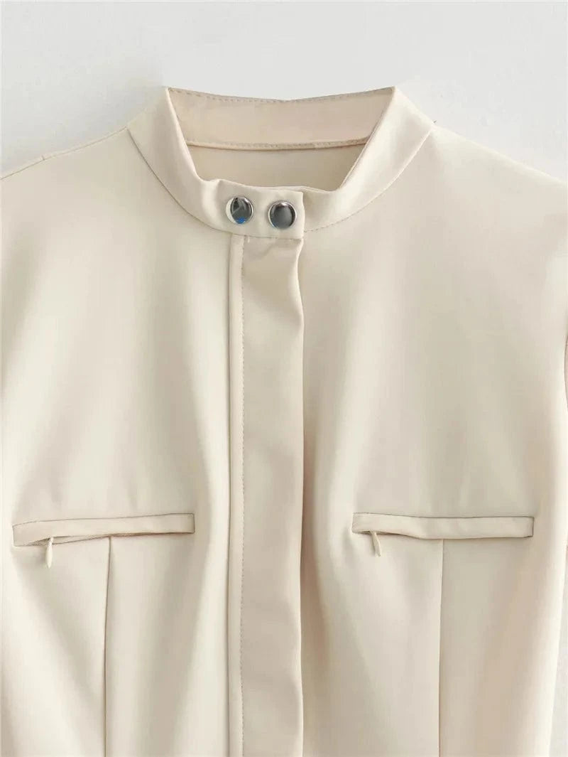 GX8253 Fashion 2024 Short Sleeve Mini Dress Women Summer Clothing Boutique Unique Zipper Slim Fit Stand Neck Elegant Dresses