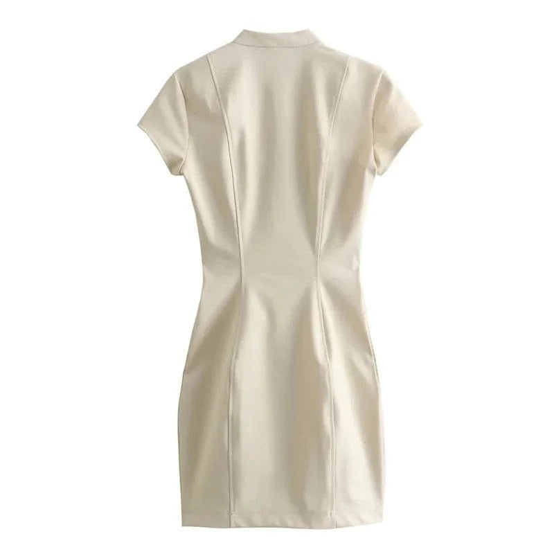 GX8253 Fashion 2024 Short Sleeve Mini Dress Women Summer Clothing Boutique Unique Zipper Slim Fit Stand Neck Elegant Dresses