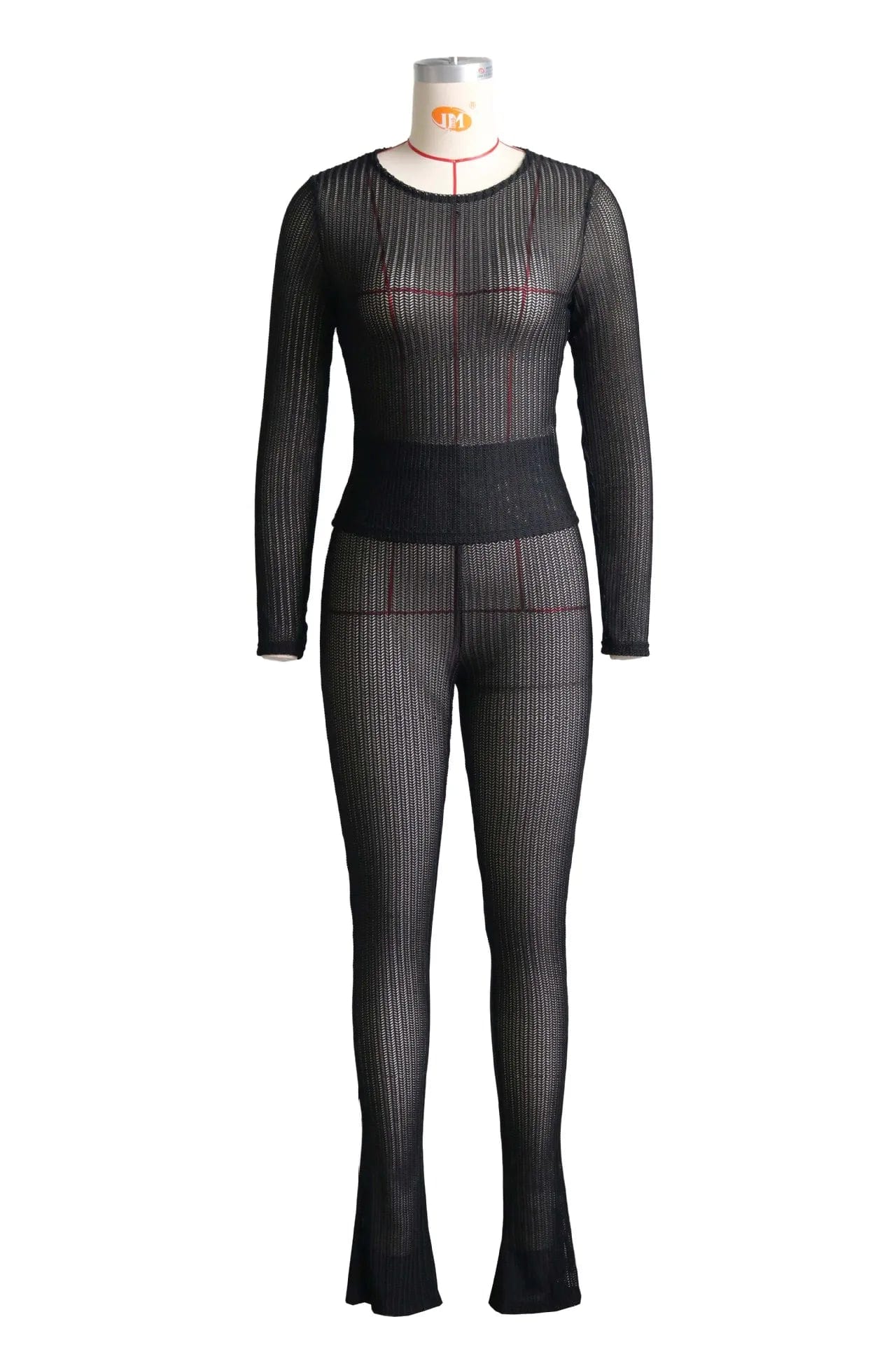 GX871 New Arrival 2024 Spring Fashion Lady Street Wear Long Sleeve See Through Top and Sexy Perspective Pant 2 Piece Set Women