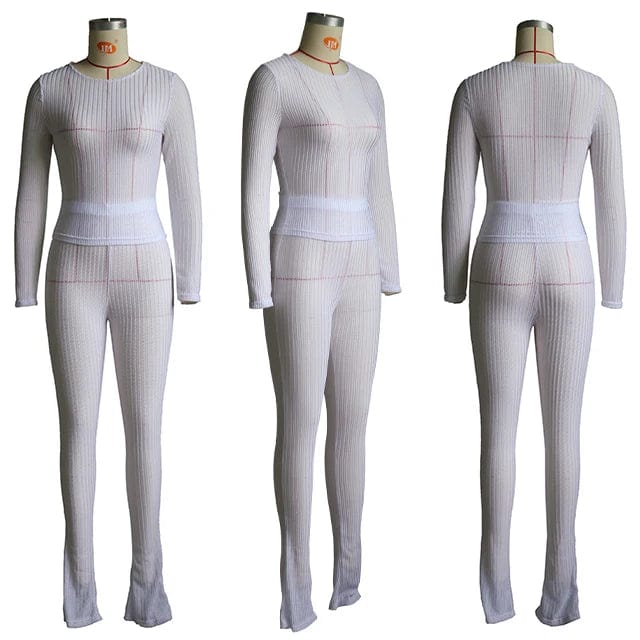 GX871 New Arrival 2024 Spring Fashion Lady Street Wear Long Sleeve See Through Top and Sexy Perspective Pant 2 Piece Set Women