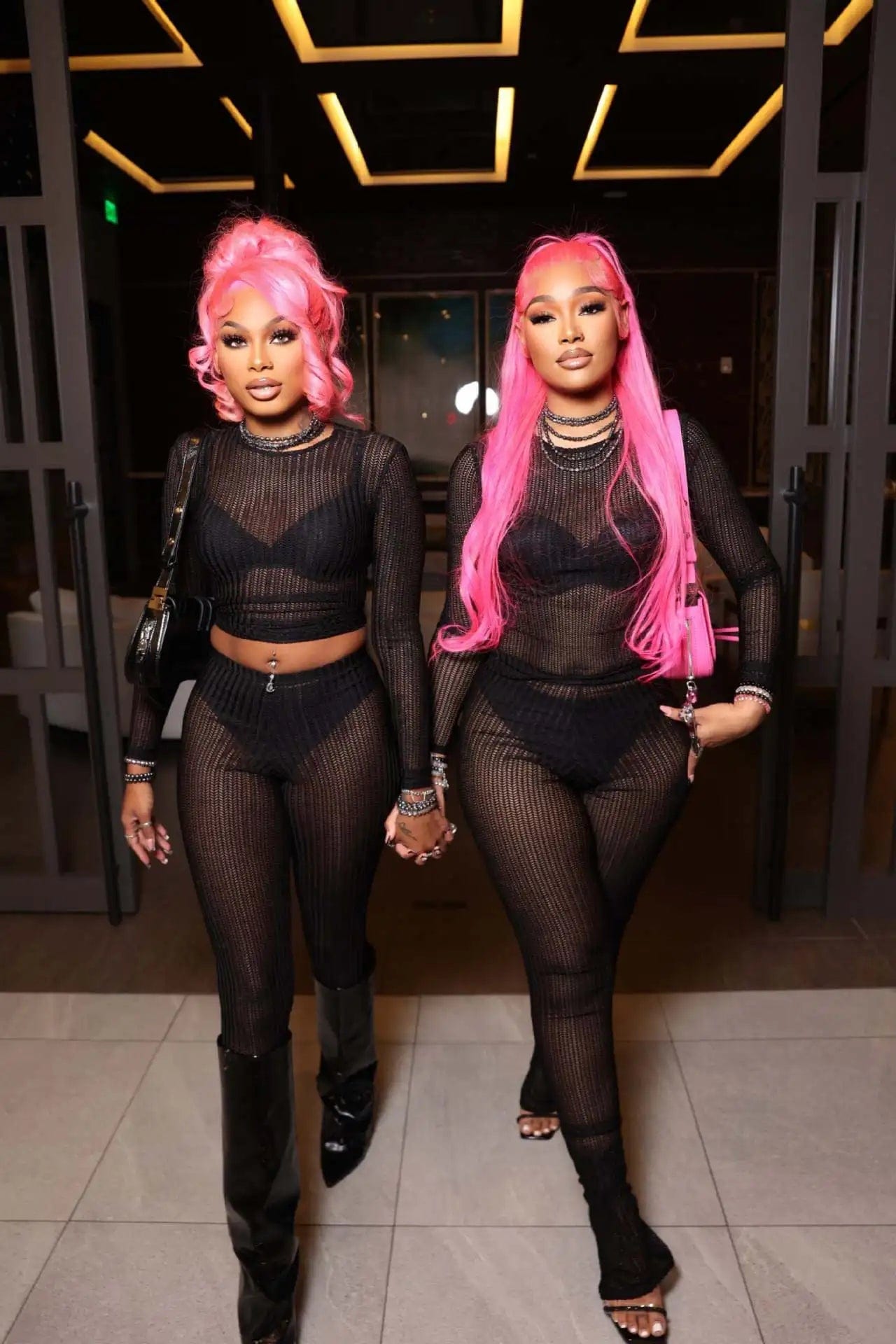 GX871 New Arrival 2024 Spring Fashion Lady Street Wear Long Sleeve See Through Top and Sexy Perspective Pant 2 Piece Set Women