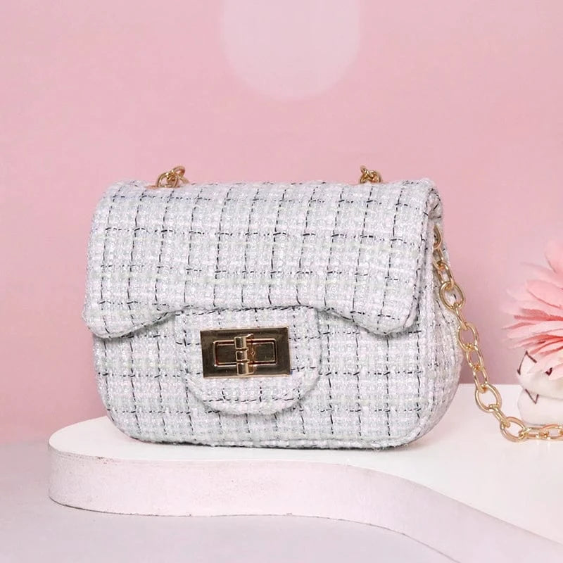 H10xL12xW5cm / Blue black grid Luxury Famous Brands Designer Inspired Mini Small Classic Flap Tweed Chain Shoulder Crossbody Bags Women Handbags Kids Purses