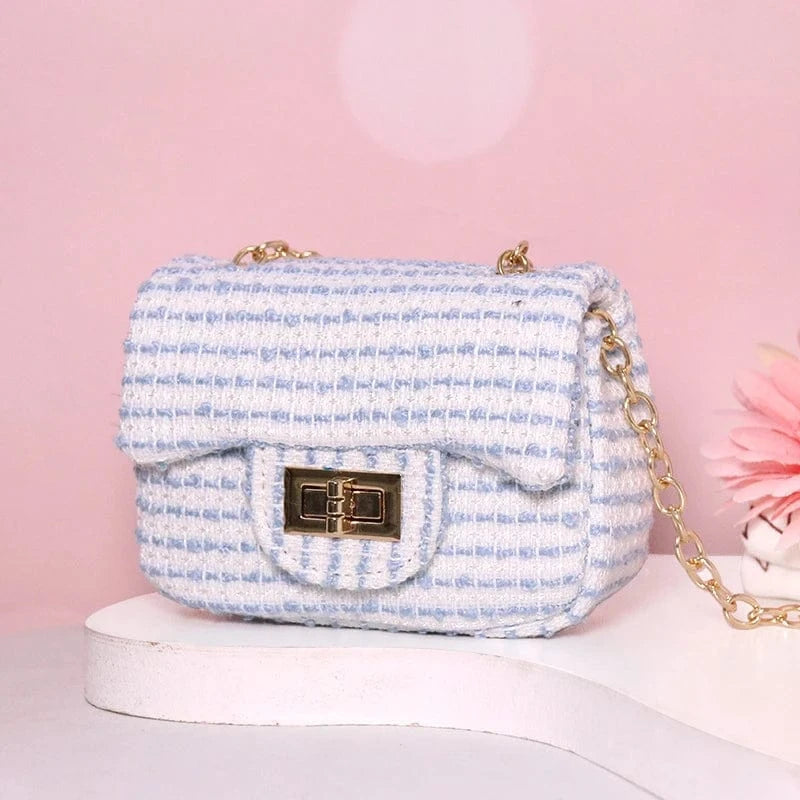 H10xL12xW5cm / Blue Stripes Luxury Famous Brands Designer Inspired Mini Small Classic Flap Tweed Chain Shoulder Crossbody Bags Women Handbags Kids Purses