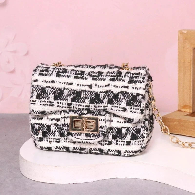 H10xL12xW5cm / British Black Luxury Famous Brands Designer Inspired Mini Small Classic Flap Tweed Chain Shoulder Crossbody Bags Women Handbags Kids Purses