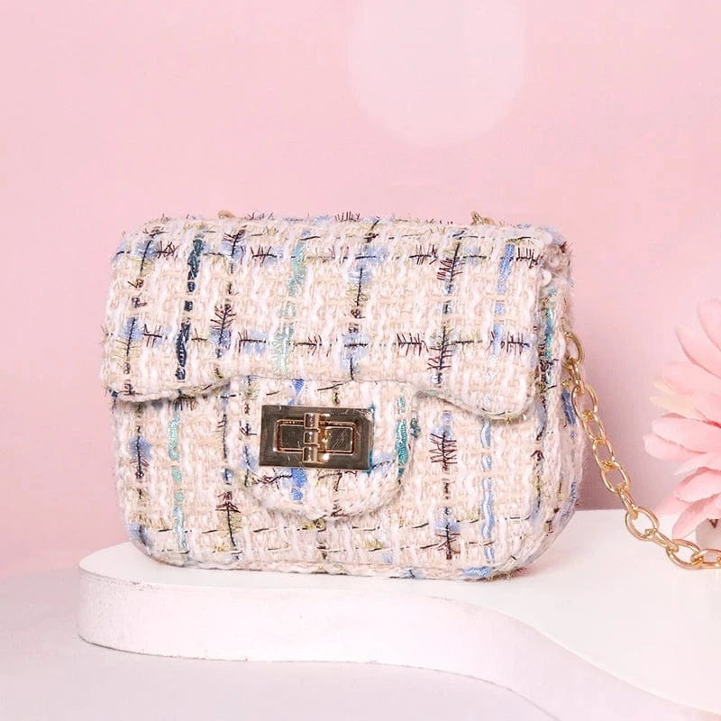 H10xL12xW5cm / Colorful Gold Apricot Luxury Famous Brands Designer Inspired Mini Small Classic Flap Tweed Chain Shoulder Crossbody Bags Women Handbags Kids Purses
