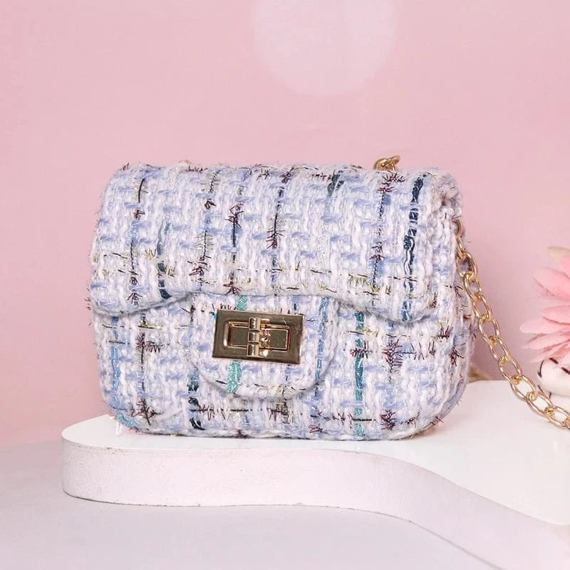 H10xL12xW5cm / Colorful Gold blue Luxury Famous Brands Designer Inspired Mini Small Classic Flap Tweed Chain Shoulder Crossbody Bags Women Handbags Kids Purses