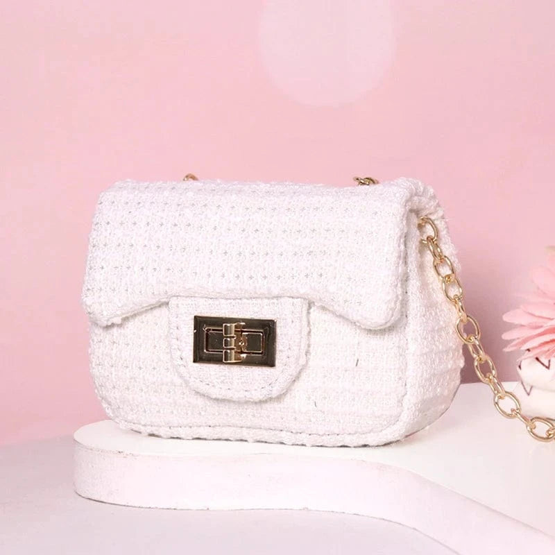 H10xL12xW5cm / White Stripes Luxury Famous Brands Designer Inspired Mini Small Classic Flap Tweed Chain Shoulder Crossbody Bags Women Handbags Kids Purses
