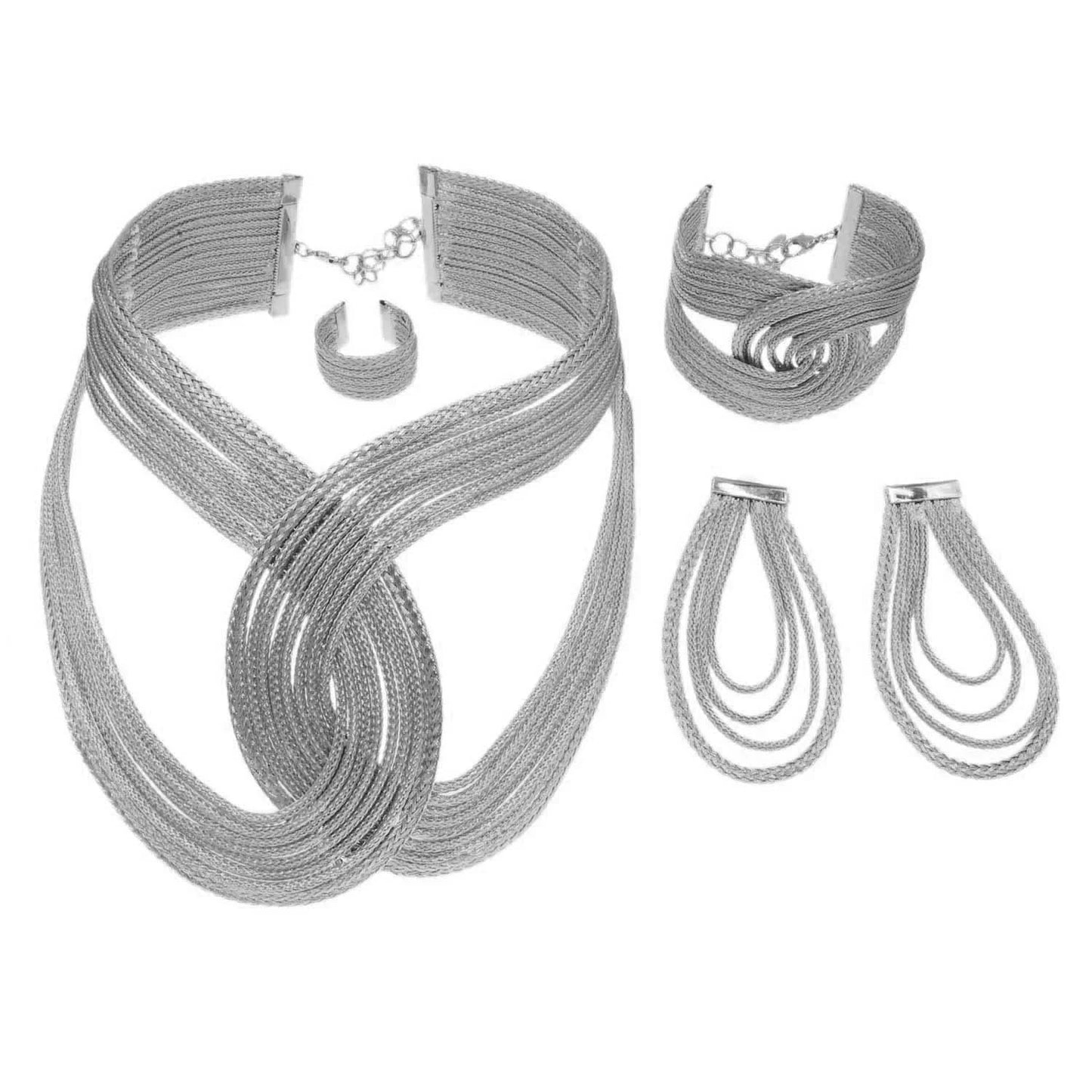 H30089 High Quality Brazilian Jewelry Set 925 Silver Plated African Jewelry For Women 4 Pieces Necklace Earrings Ring Bangle Set Jewels