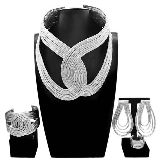 H30089 High Quality Brazilian Jewelry Set 925 Silver Plated African Jewelry For Women 4 Pieces Necklace Earrings Ring Bangle Set Jewels