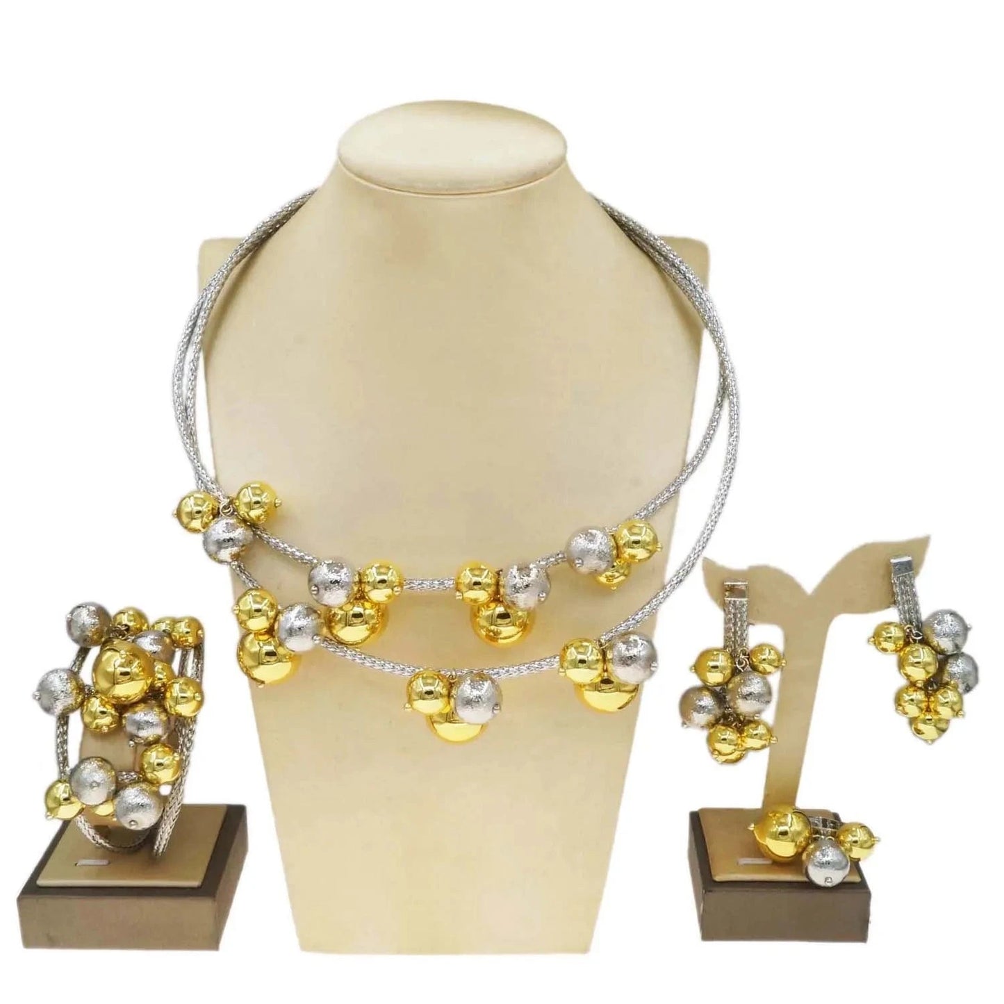 H50060 High Quality Brazilian Jewelry Set Factory Direct Supply Necklace Set Jewelry 24 k Gold Plated Ball design Jewelry Earrings