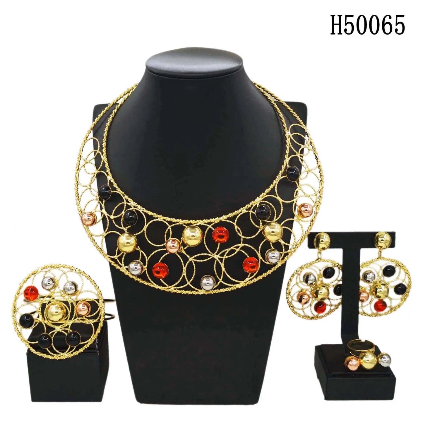H50065 New Brazilian Jewelry Accessories High Quality Colorful Ball design Jewelry Set 24 K Gold Plated Jewelry For Women