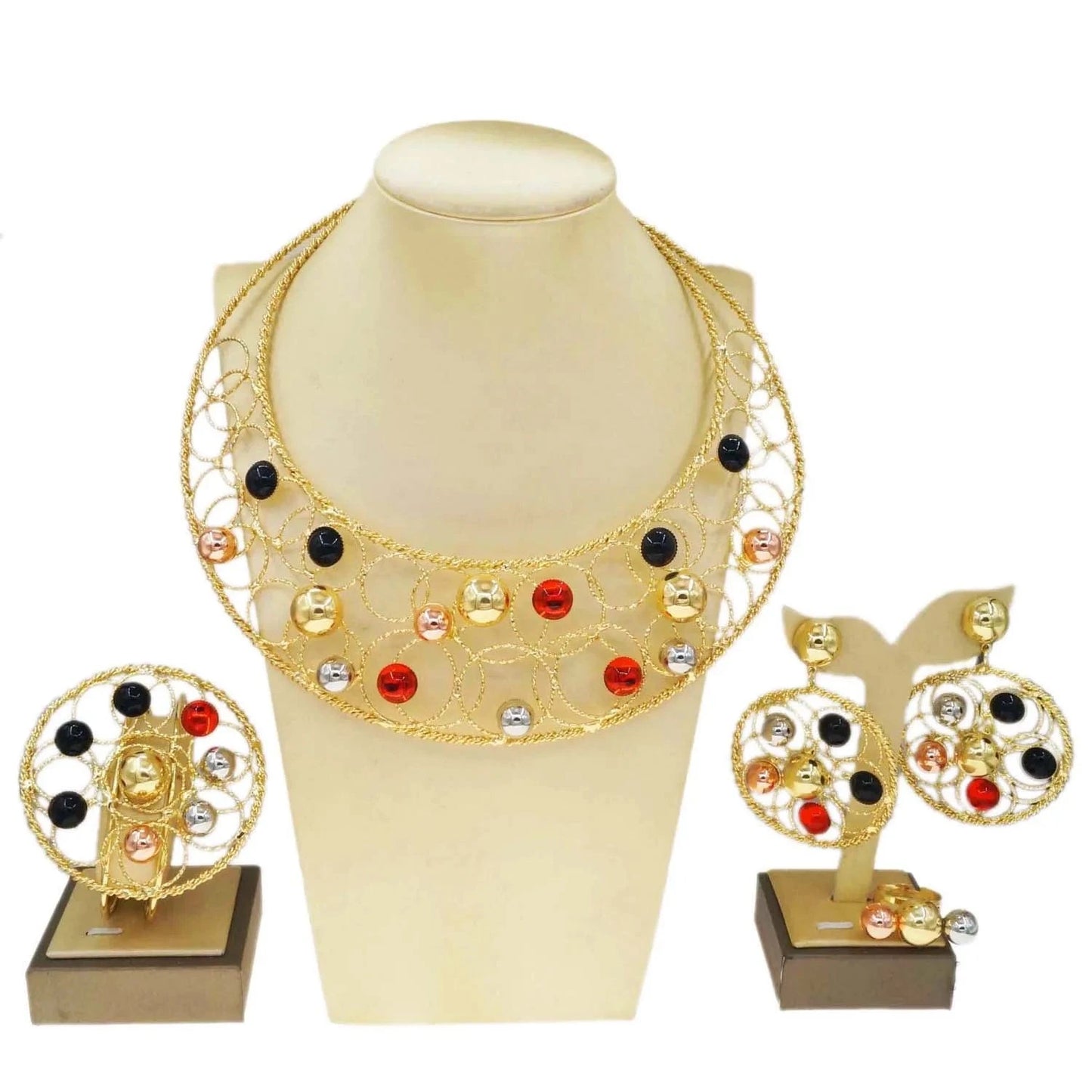 H50065 New Brazilian Jewelry Accessories High Quality Colorful Ball design Jewelry Set 24 K Gold Plated Jewelry For Women