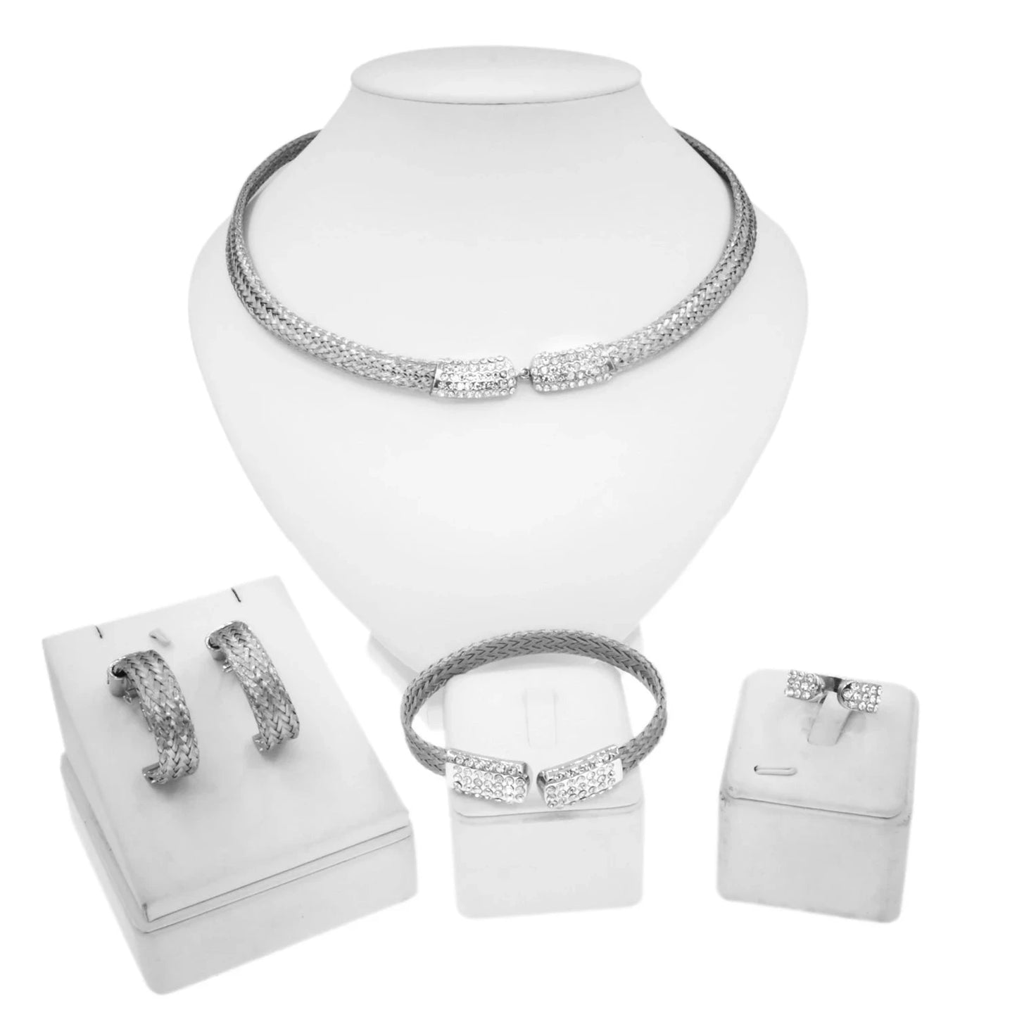 H50075 925 Silver Gold Plated Choker Jewelry Sets Fashion Jewelry Brazilian For Women 4 Pieces High Quality Necklace African Jewelry