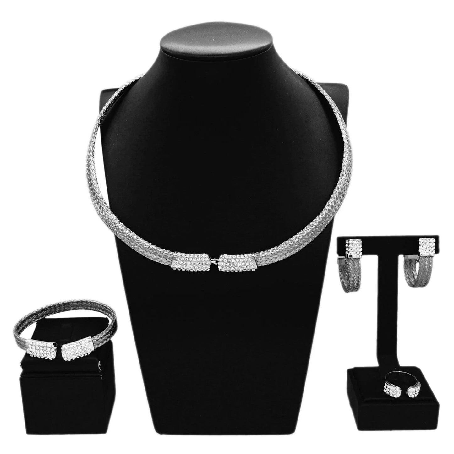 H50075 925 Silver Gold Plated Choker Jewelry Sets Fashion Jewelry Brazilian For Women 4 Pieces High Quality Necklace African Jewelry