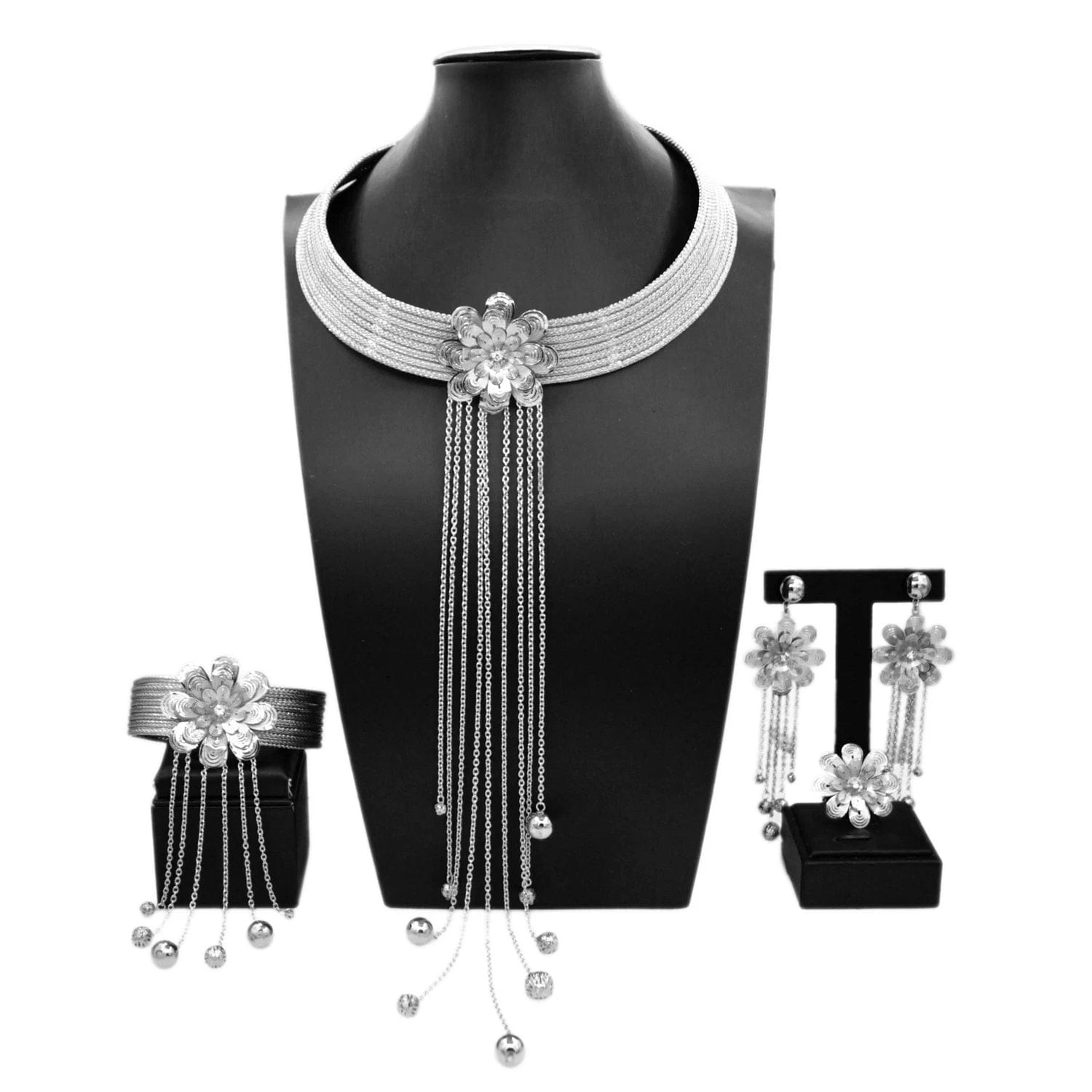 H50077 Newest Tassel Chain Brazilian Jewelry Sets  High Quality Factory Supply African Jewellery 925 Silver Plated Fashion Jewelry