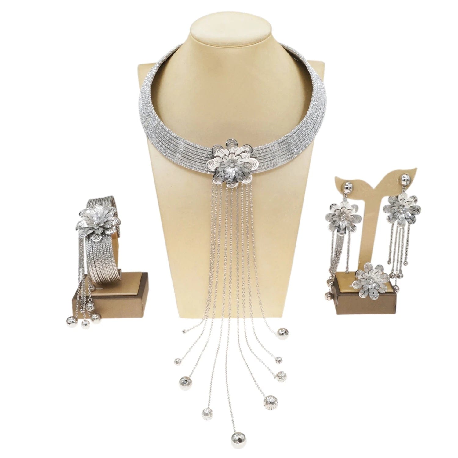 H50077 Newest Tassel Chain Brazilian Jewelry Sets  High Quality Factory Supply African Jewellery 925 Silver Plated Fashion Jewelry