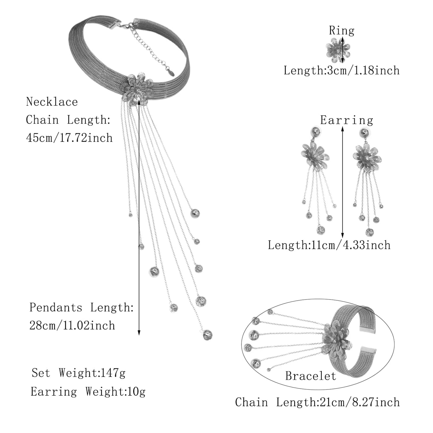 H50077 Newest Tassel Chain Brazilian Jewelry Sets  High Quality Factory Supply African Jewellery 925 Silver Plated Fashion Jewelry