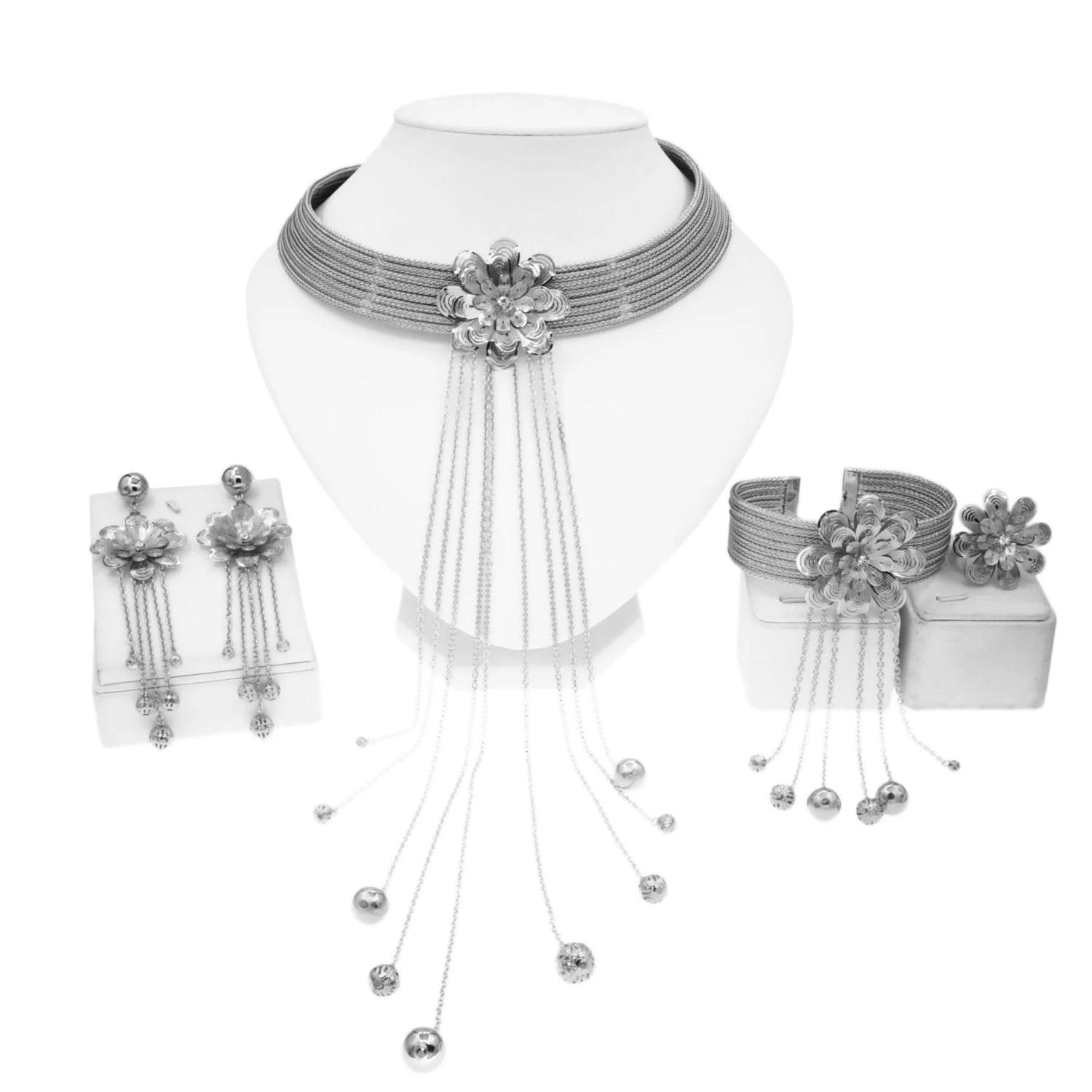 H50077 Newest Tassel Chain Brazilian Jewelry Sets  High Quality Factory Supply African Jewellery 925 Silver Plated Fashion Jewelry