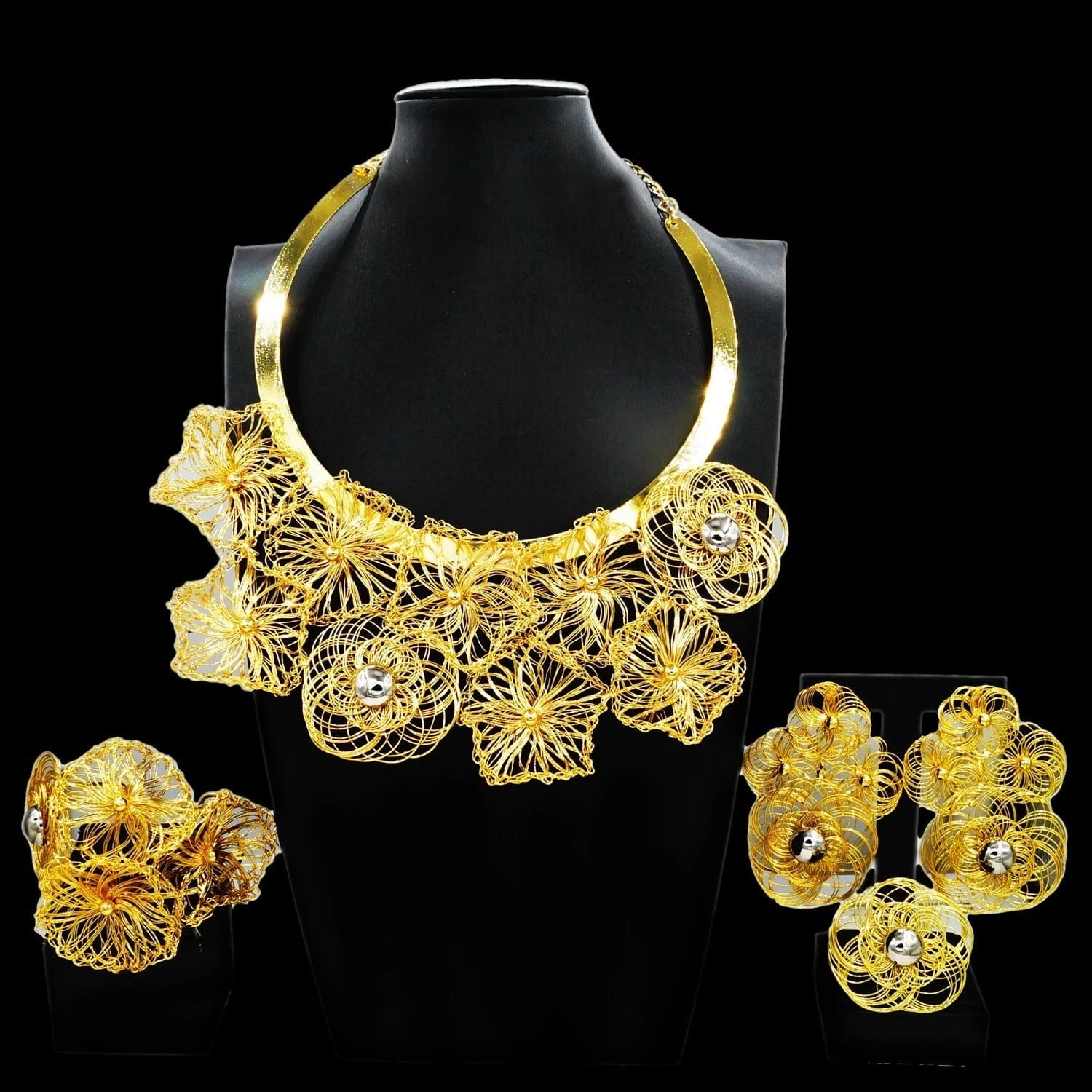 H50079 Factory Direct Supply Jewelry For Women High Quality Brazilian Jewelry Accessories 24 k Gold Plated Jewelry Set Necklace Earring