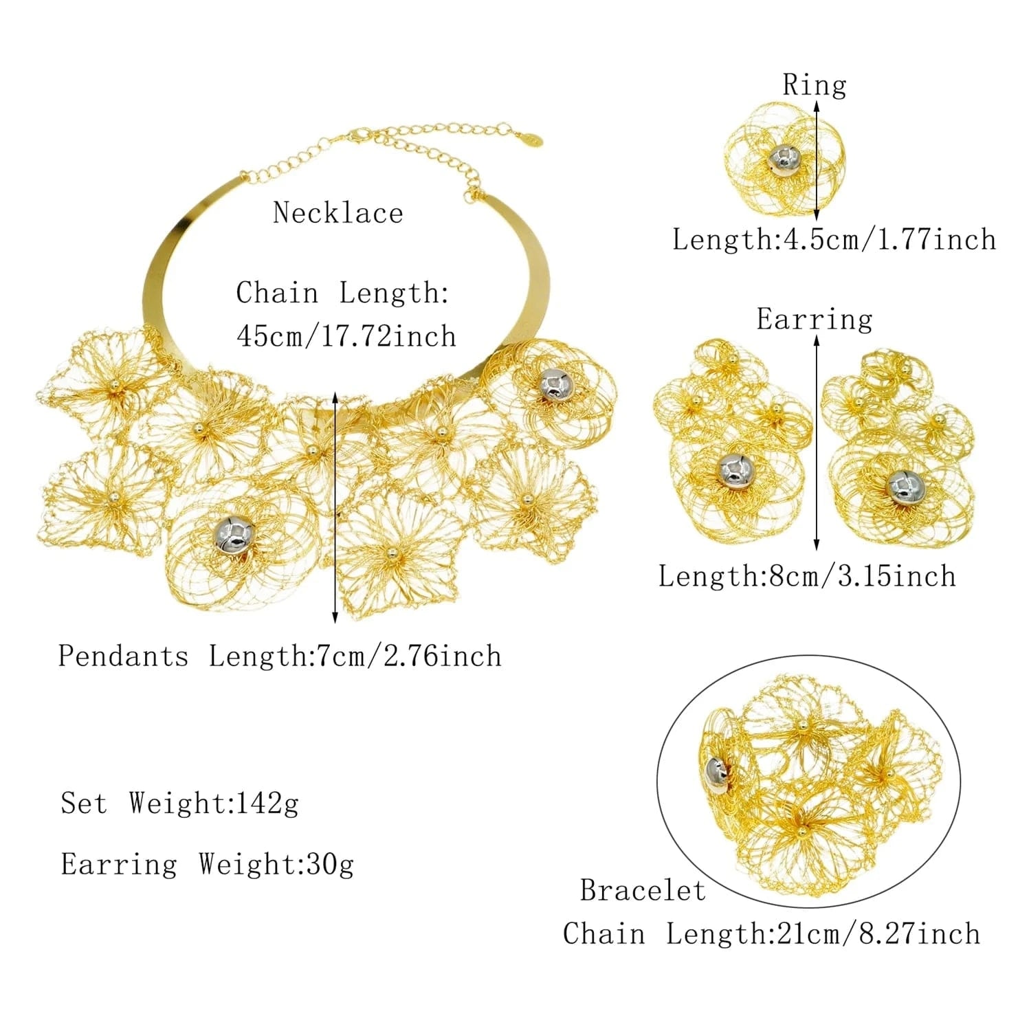 H50079 Factory Direct Supply Jewelry For Women High Quality Brazilian Jewelry Accessories 24 k Gold Plated Jewelry Set Necklace Earring