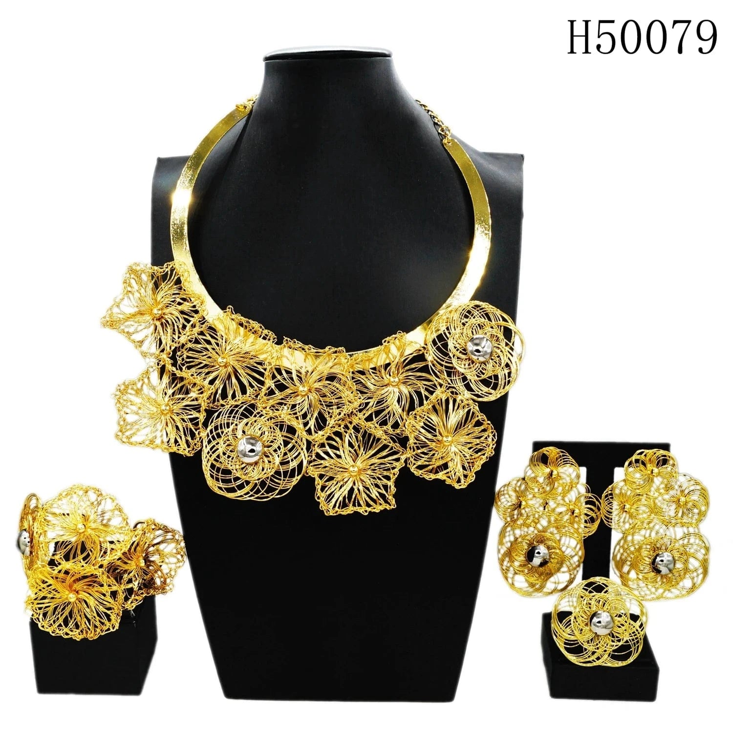 H50079 Factory Direct Supply Jewelry For Women High Quality Brazilian Jewelry Accessories 24 k Gold Plated Jewelry Set Necklace Earring