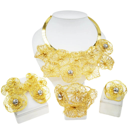 H50079 Factory Direct Supply Jewelry For Women High Quality Brazilian Jewelry Accessories 24 k Gold Plated Jewelry Set Necklace Earring