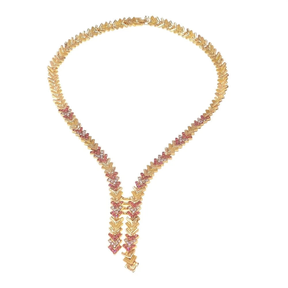 HA0052 African Fine Ladies Jewellery Sets Dubai Gold Jewelry For Women High Quality Brazilian Gold 2 Tones Crystal Necklace Set Earring