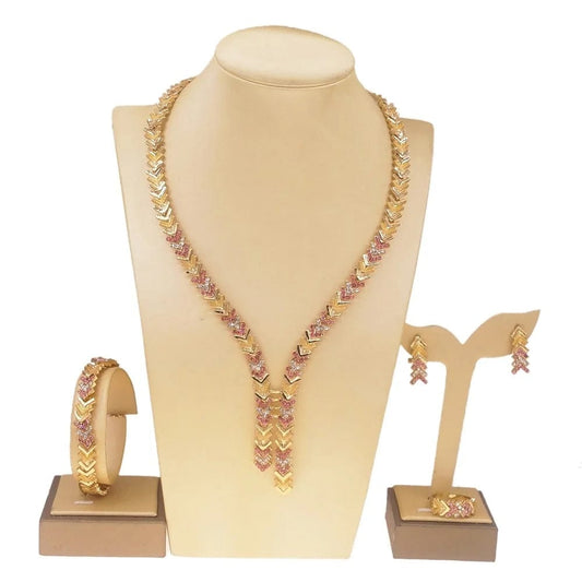 HA0052 African Fine Ladies Jewellery Sets Dubai Gold Jewelry For Women High Quality Brazilian Gold 2 Tones Crystal Necklace Set Earring