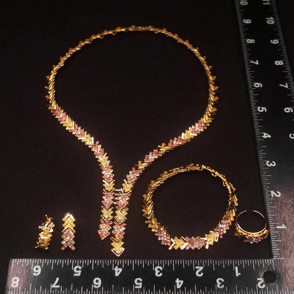 HA0052 African Fine Ladies Jewellery Sets Dubai Gold Jewelry For Women High Quality Brazilian Gold 2 Tones Crystal Necklace Set Earring