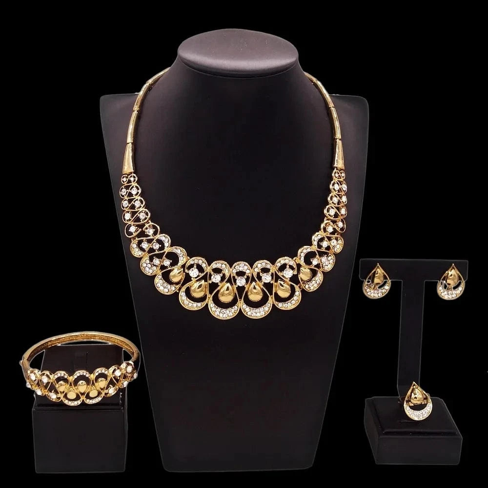 HA0180 High Quality Wholesale Gold Jewelry Set Nigerian Fashion Jewelry Necklace Set Bangle 18 k Gold Plated African Jewelry For Women