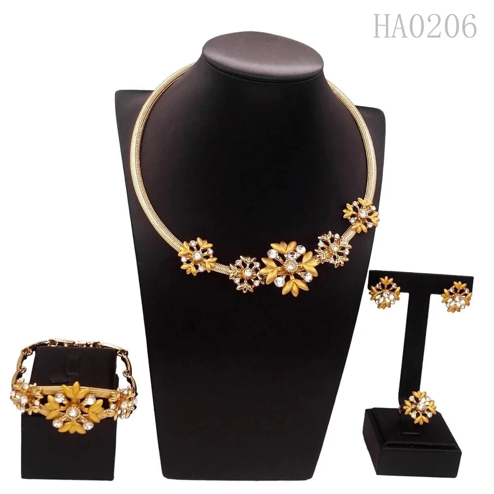 HA0206 New Design 18K Gold Plated Jewellery Sets Dubai Saudi Gold Jewelry Set High Quality Fashion African Jewelry Necklace Set Earring