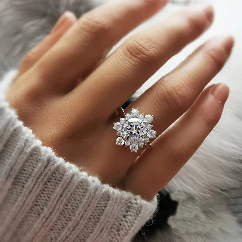 Hailer Jewelry snowflake shape gemstone wedding rings jewelry ring diamond silver moissanite ring 2 carat