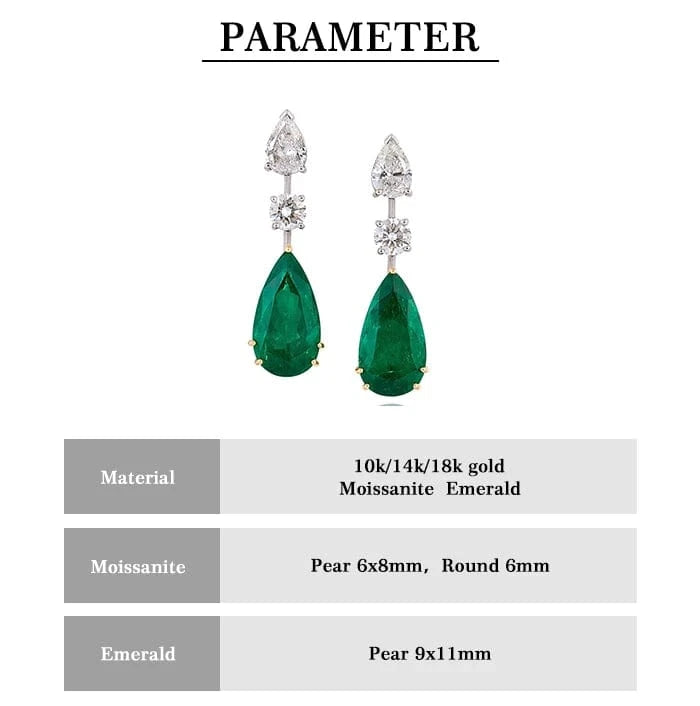 Hailer joyas 10k 14k 18k pear green stone moissanite jewelry emerald pendant gold jewellery sets
